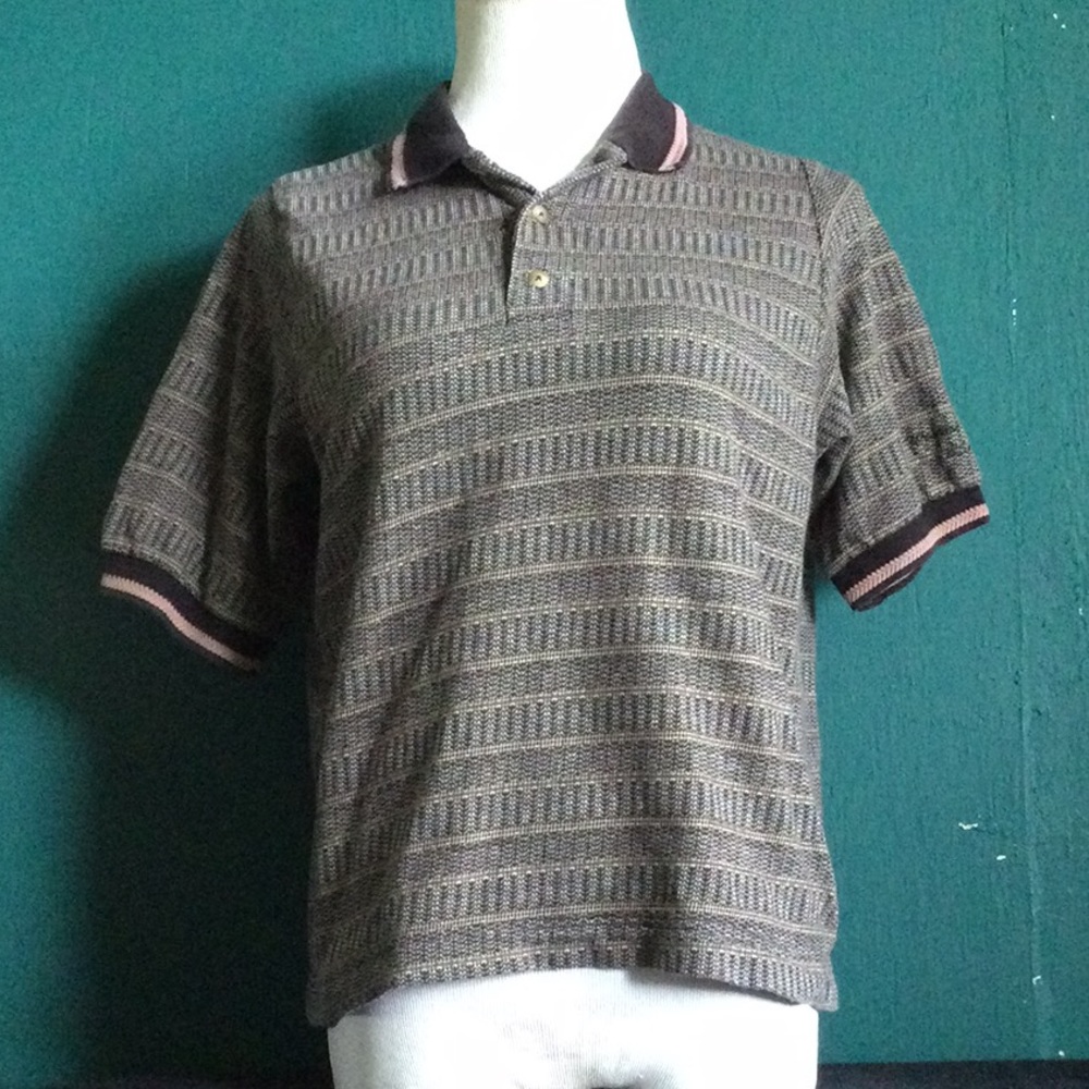 Sea Palms by Hartwell knit polo brown and tan men’s polo shirt